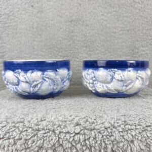 Vintage MCM Casafina Hand-Painted Bowls Majolica Fruit Blue White Portugal RARE